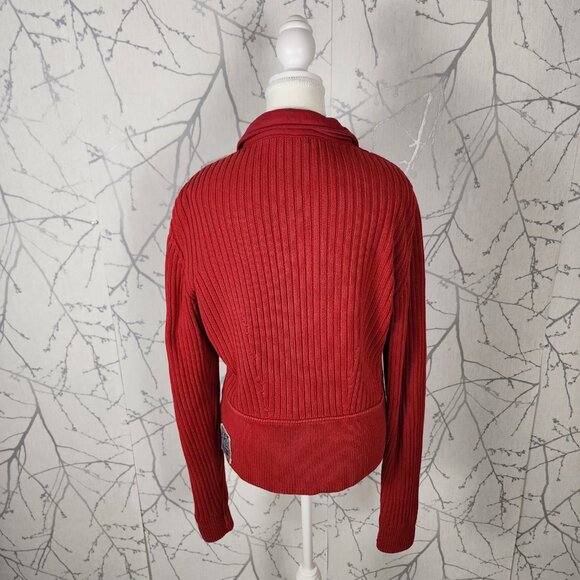 Blue Willi's Red Cotton Canvas Knit Crystal Button Blazer Jacket - Picture 4 of 7